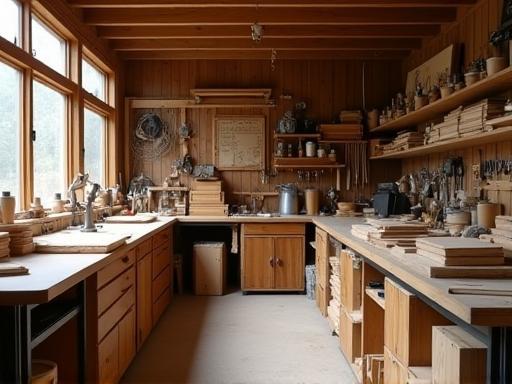 Inside the Beaumont Design Furniture workshop showing tools and wood